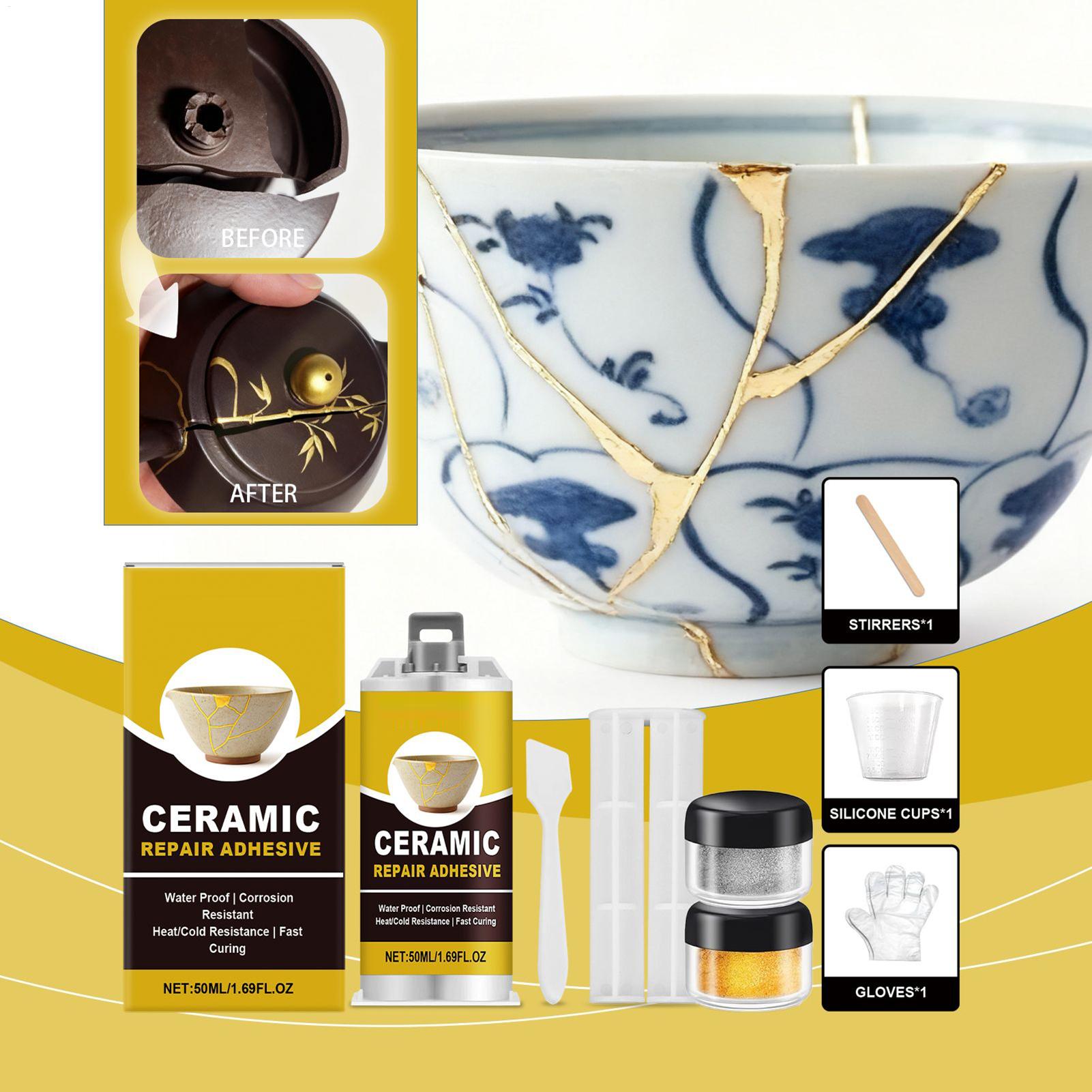 Art Craft Workshop - 日本の陶器金補修キット、セラミック接着剤、食品に安全な接着剤、壊れた陶器の皿、カップ、ボウル、浴槽、工芸品、アートの修復用