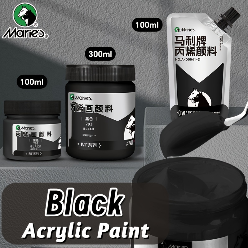 Acrylic Pour Paint - マリーズ-ブラックアクリルペイント、クリーミーな質感の顔料、岩、木、キャンバス、ガラス、布、壁、100 ml、300 ml、3.38 oz、10.1 oz、マリーズ、1個
