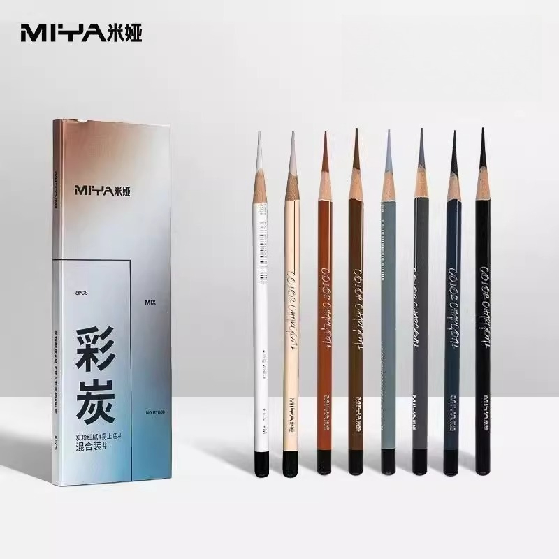 Sketching Charcoal Set - MIYA カラフルな木炭鉛筆 8 混合色セット 4 ミリメートルソフトコアスケッチ鉛筆ブラックホワイトブラウングレースキント色付属