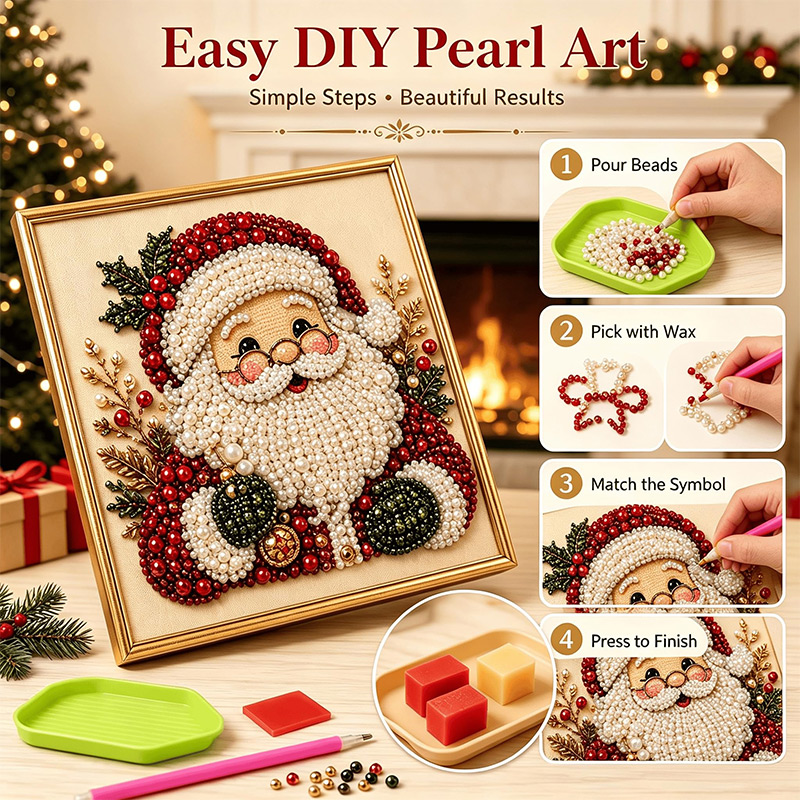 Art Craft For Christmas - クリスマスパールダイヤモンドペインティングセット 5Dダイヤモンドアート 初心者向け DIY特殊形状パール宝石クラフト ホームウォールデコレーションギフト