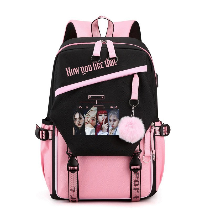 Art Craft Bag - ブラックピンクパターン大容量バックパックカジュアルスクールバッグ旅行リュックサック学生用日常使用