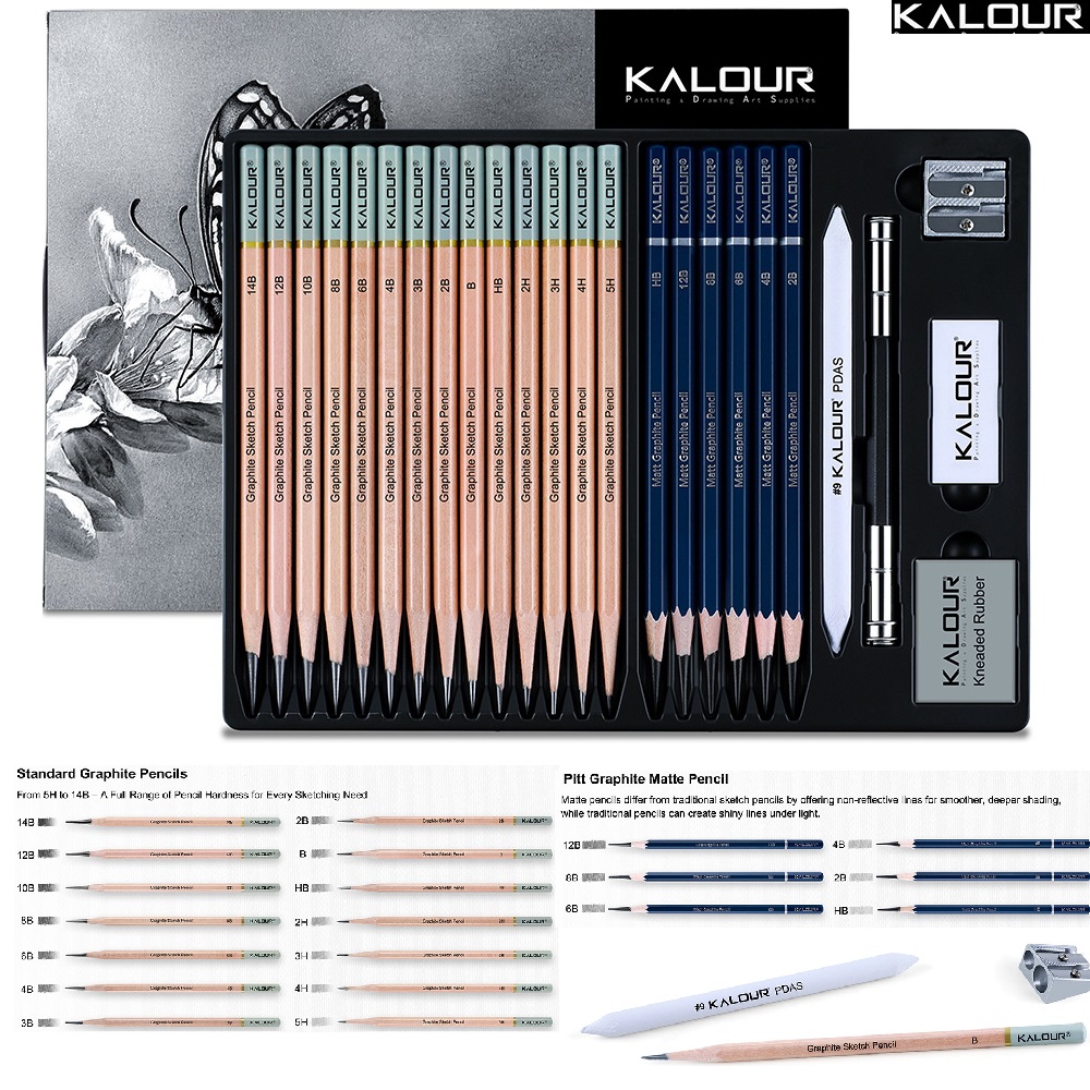 Sketching Charcoal Set - KALOUR 25/22本入りスケッチ鉛筆炭ツールセットプロフェッショナルペイント文具安全無毒マットアート描画