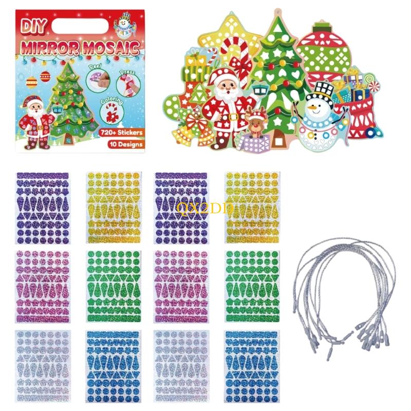 Art Craft Holiday - QX2D クリスマスホイルステッカー子供のための DIY クラフトグリッターミラー着色アクティビティペーパーアートキットホリデーデコレーションアートプロジェクト