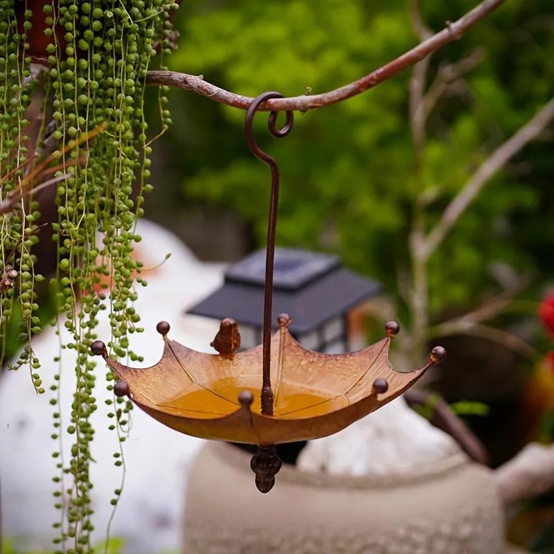 Art Craft Umbrella - 1個入り ヴィンテージメタル傘型鳥の餌入れ 屋外吊り下げ式ガーデンデコレーション アートクラフト 裏庭パティオ用