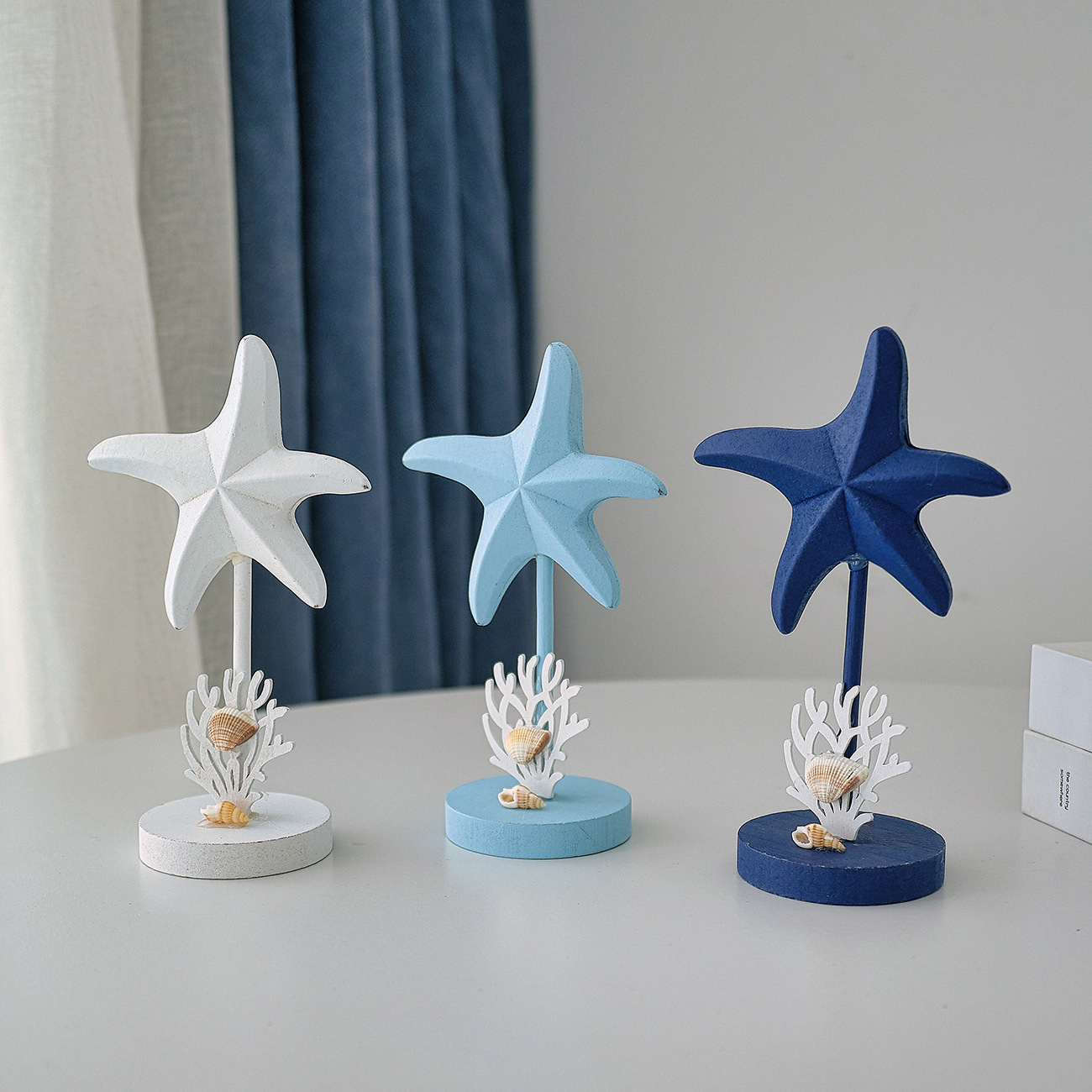 Art Craft Restaurant - 3 個オーシャンスタイル木製ヒトデ装飾品デスクトップクラフト地中海スタイルレストラン装飾 DIY ホームオフィスアート装飾