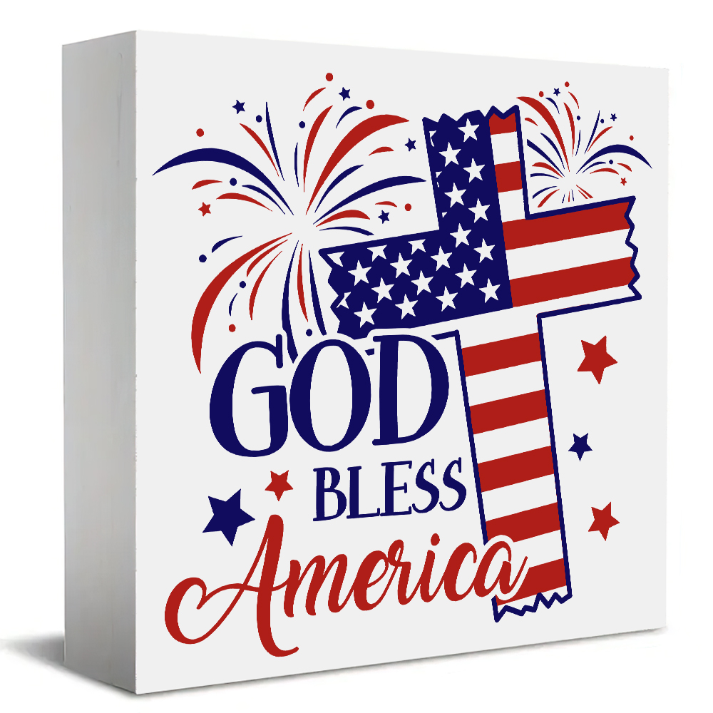 Art And Craft Independence Day - 独立記念日「神はアメリカを祝福します」木製卓上サイン、家の装飾、パーティー装飾用品、アートクラフトオーナメント