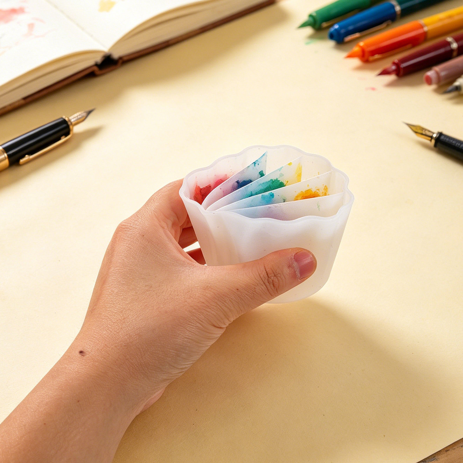 Acrylic Pour Paint - 4個入りシリコン製分割カップ、レジン塗料の混合、エポキシ注入、アクリル流体アート用品用、再利用可能、柔軟で柔らかい分割デザイン
