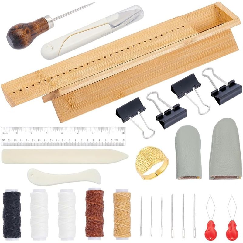 Bookbinding Supply Kit - 2025年トレンド竹製製本クレードル（26個）製本用品＆DIYブッククラフト用、サインパンチツールキット