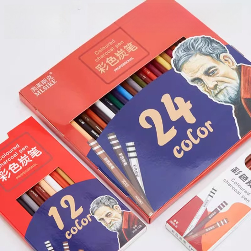 Sketching Charcoal Set - MLSIKE カラーチャコール鉛筆 6/12/24本入り 美術学生・アーティスト向け スケッチ・ポートレート画・手描きセット