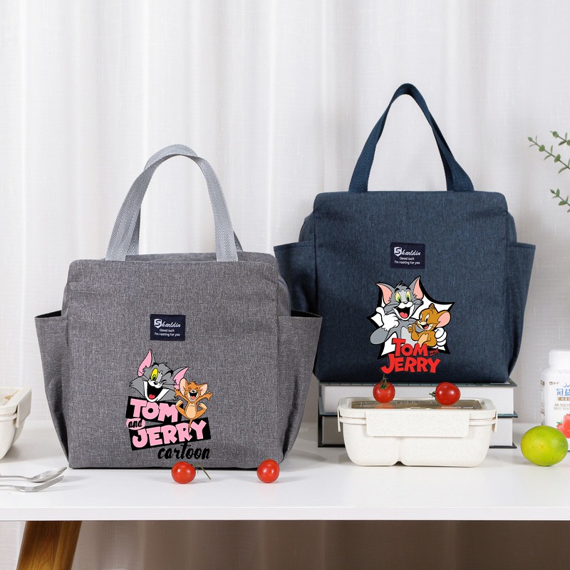 Art Craft Bag - トムとジェリー大容量ランチバッグ漫画アニメパターンプリントハンドバッグ仕事用シンプル実用ハンドバッグ断熱ピクニックバッグ