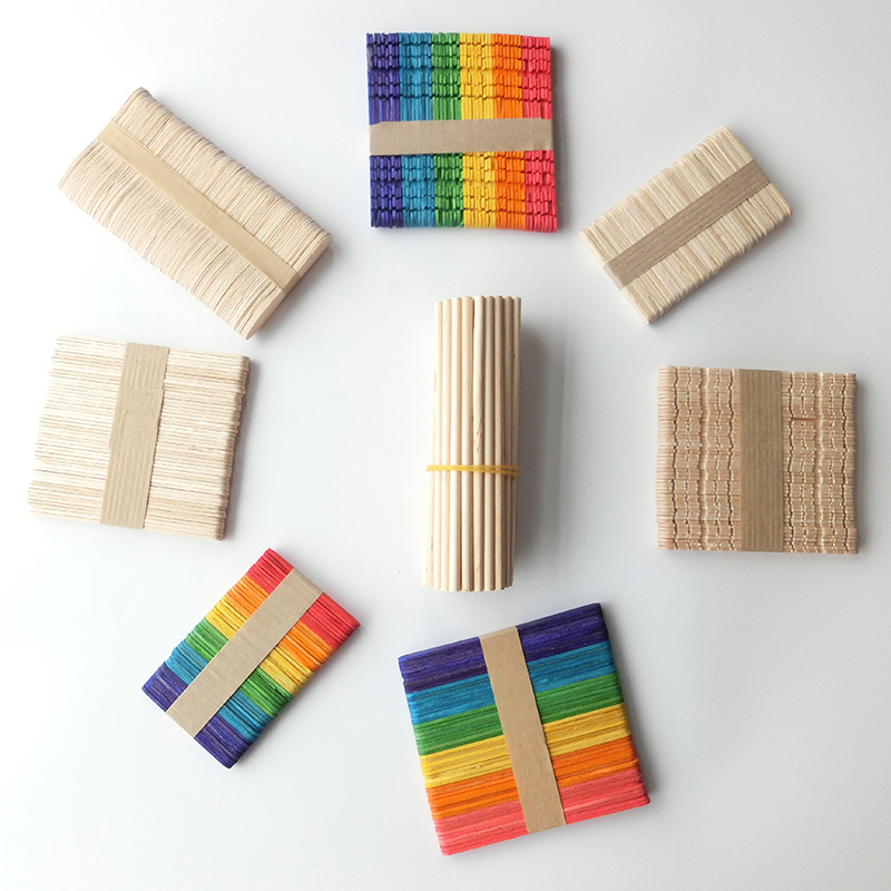Art Craft With Ice Cream Stick - アイスクリームスティック 50本 天然木製 ポプシクル アイスクリームスプーン デザートツール
