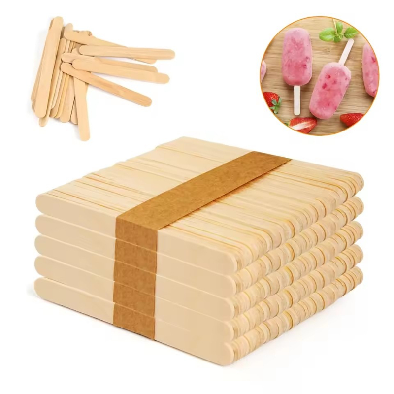 Art Craft With Ice Cream Stick - 100本入りアイスキャンディースティック木製スティックアイスクリームスプーン手芸アートアイスケーキツールDIY木製スティック