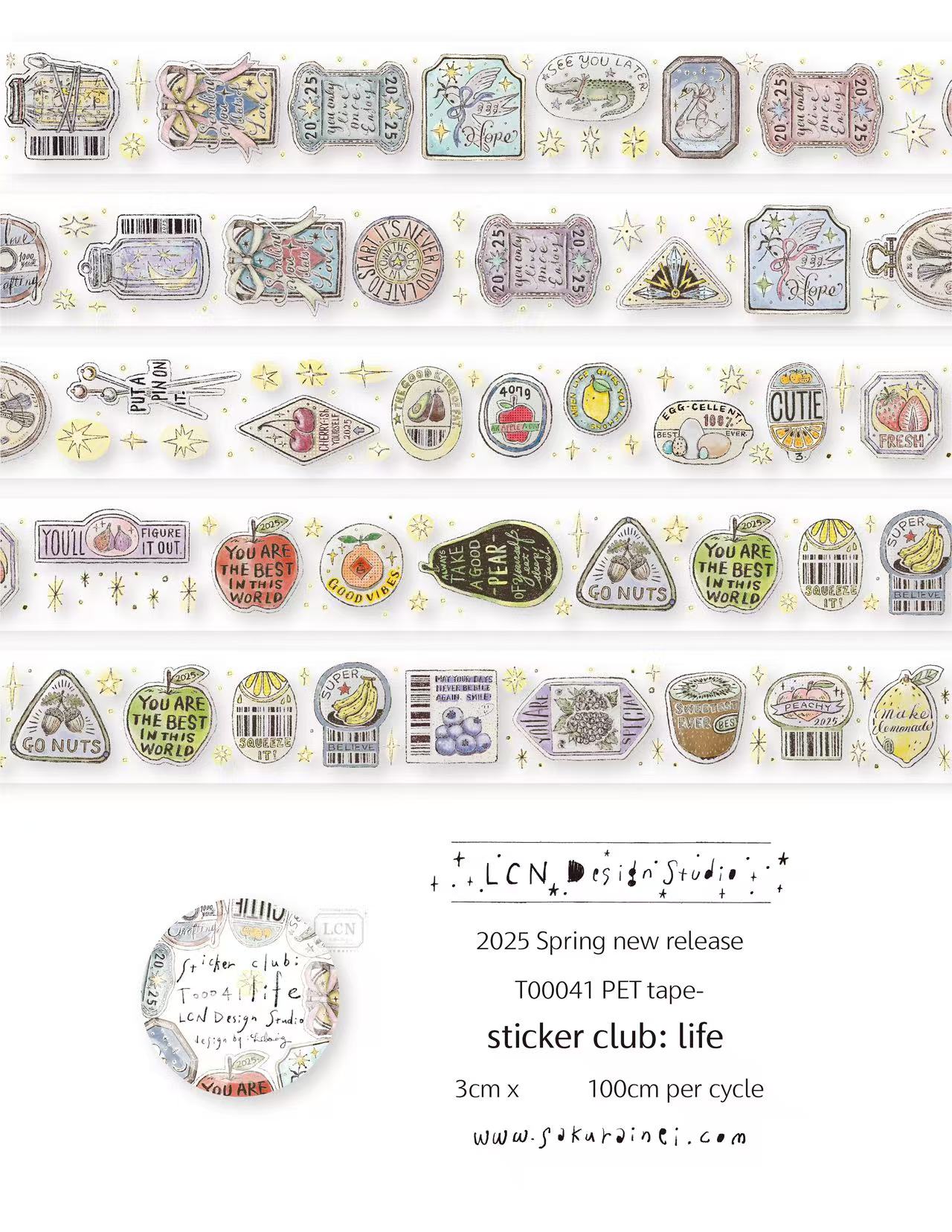 Washi Tape Rolls - 1 ループ LCN ヴィンテージステッカークラブジョイブリンガー和紙 PET テープカード作成