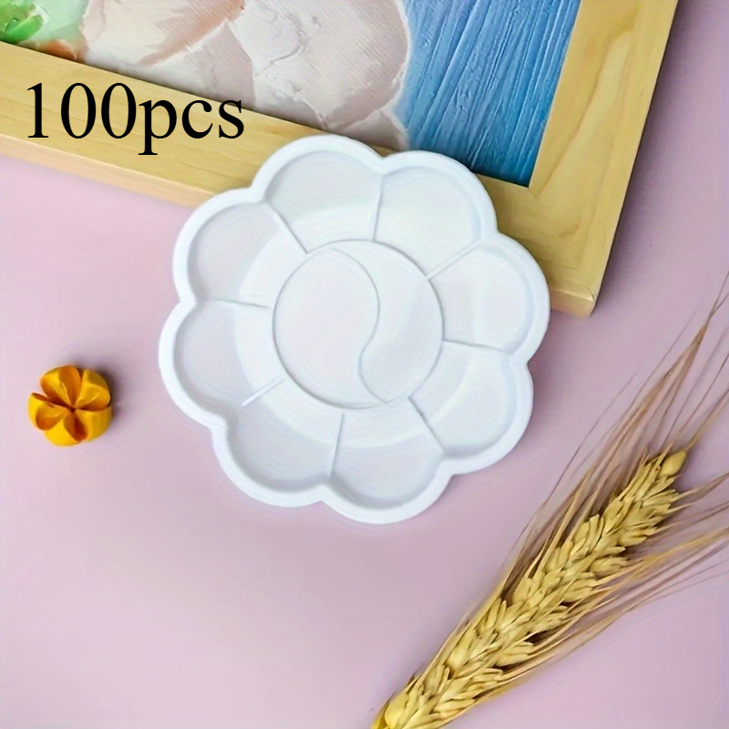 Acrylic Pour Paint - 100個入り使い捨て花形ペイントパレット | 水彩、アクリル、ガッシュ混合用プラスチックトレイ、美術学生用品