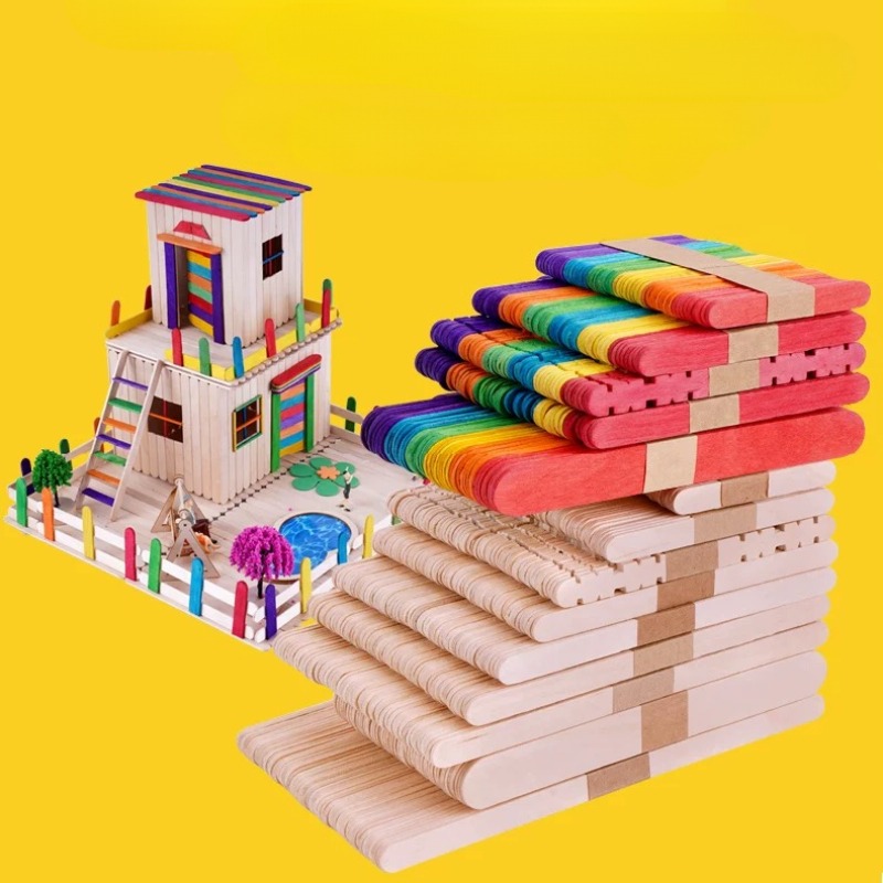 Art Craft With Ice Cream Stick - 100 個アイスクリームアイスキャンデースティッククリエイティブキッズパズル DIY ハンドクラフトビルディングブロックアクセサリーアートアイスケーキ木製スティック