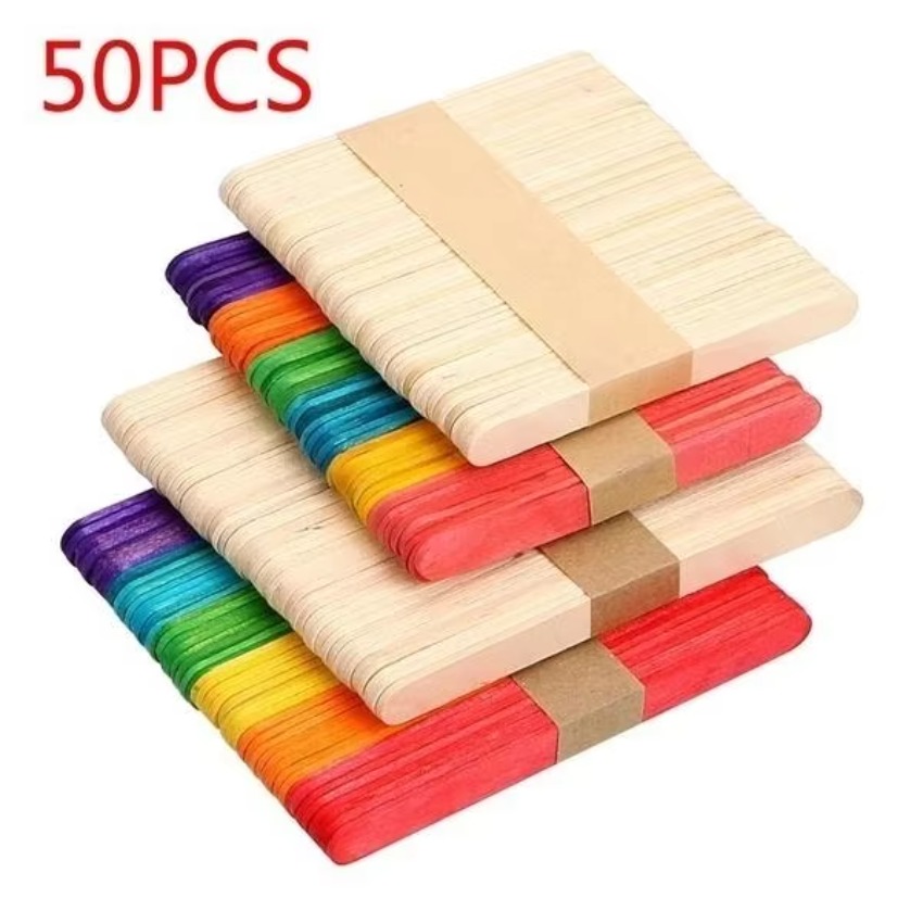 50 個ロットナチュラルカラー木製アイスクリームスティック  - Art Craft With Ice Cream Stick のレビューと価格