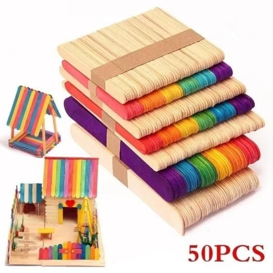 50 個ロットナチュラルカラー木製アイスクリームスティック  - Art Craft With Ice Cream Stick のレビューと価格