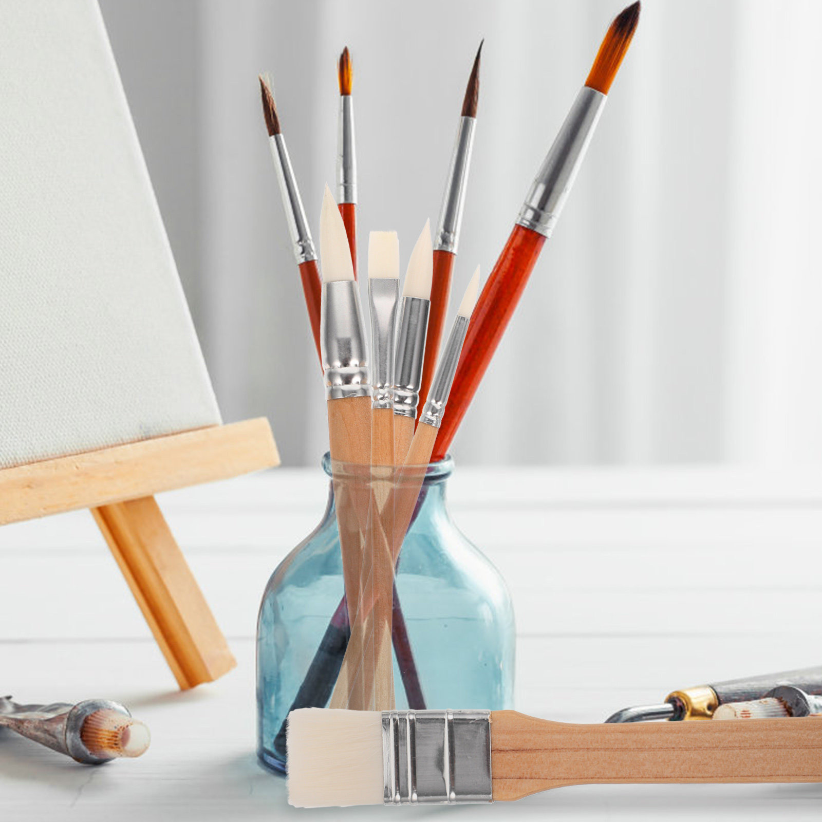 6本セット木製ハンドル絵筆セット、携帯用水彩油絵ガッシュブラ - Art Craft Blend のレビューと価格