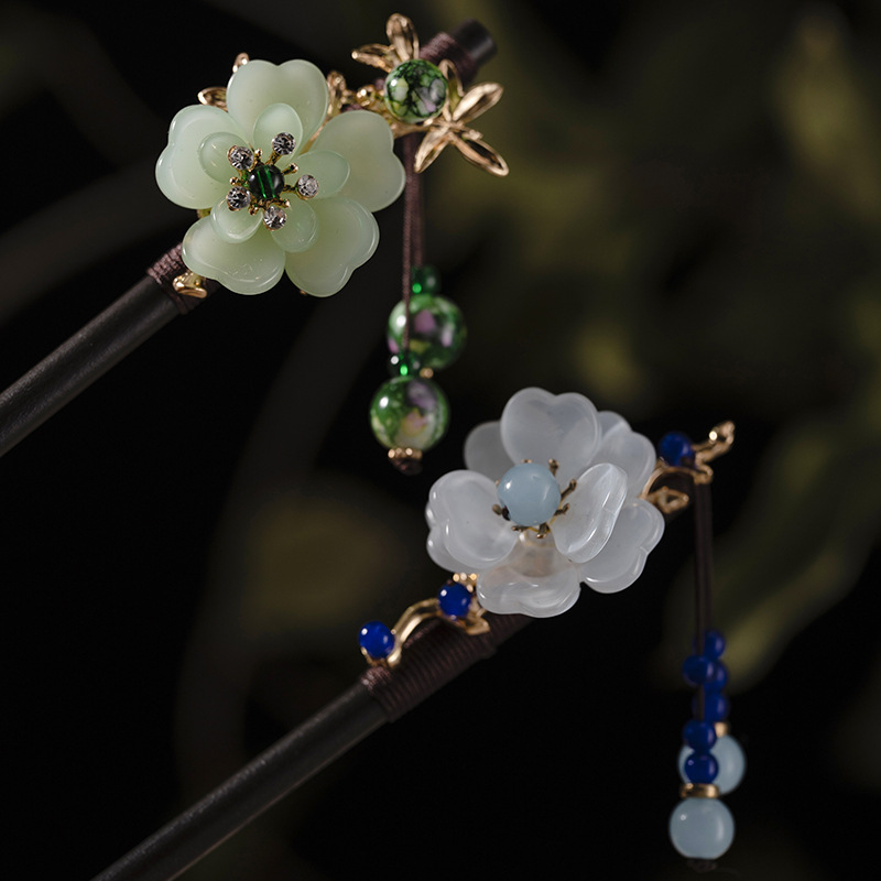 1Pc 木製ヘアピン頭飾り女性のための中国風の花のタッセルヘ - Art Craft Shop のレビューと価格