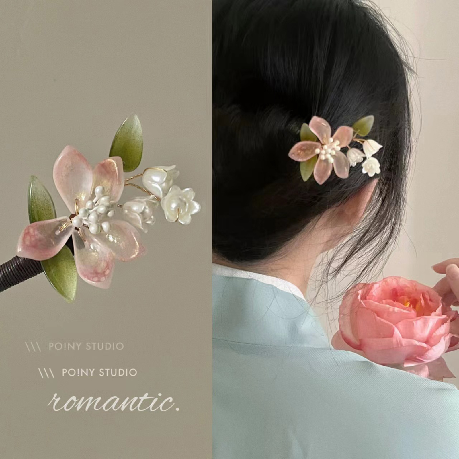 中国風の花のタッセルヘアピンヴィンテージ木製花柄パールヘアス - Art Craft Shop のレビューと価格