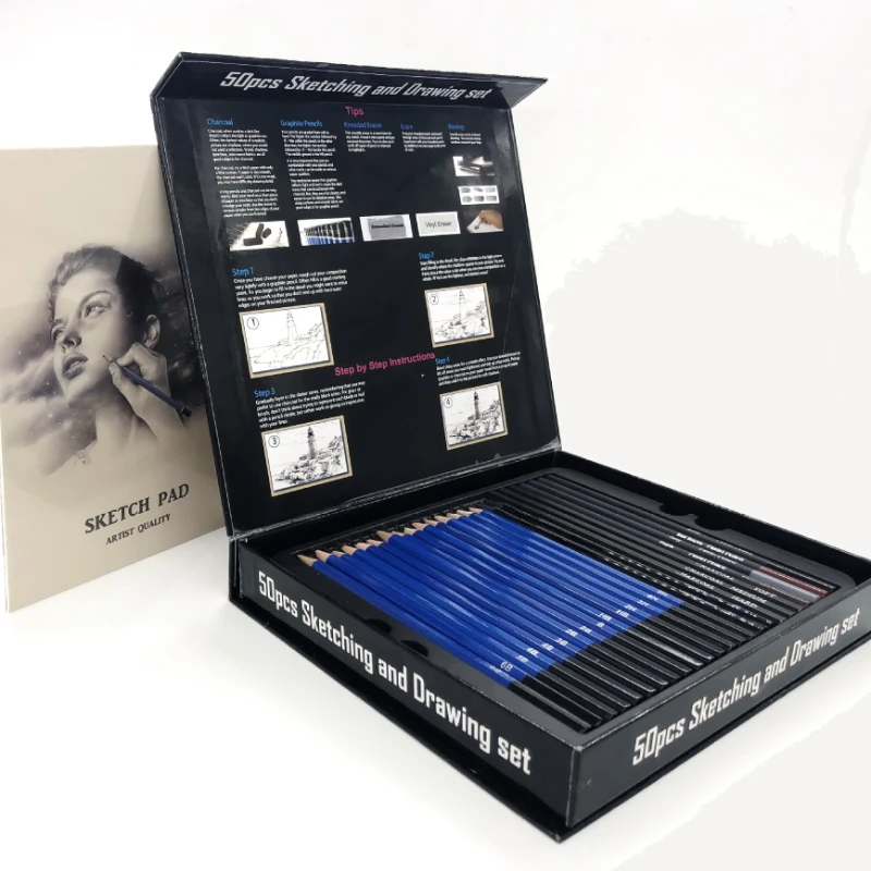 50 個スケッチ鉛筆セット木製鉛筆アーティスト初心者プロの描 - Sketching Charcoal Set のレビューと価格