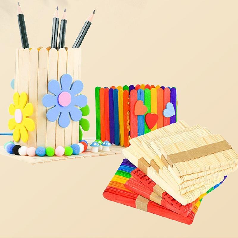 カラフルな天然木製アイスキャンディースティック 子供用DIY - Art Craft With Ice Cream Stick のレビューと価格
