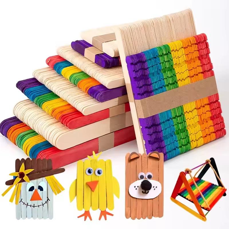 カラフルな天然木製アイスキャンディースティック 子供用DIY - Art Craft With Ice Cream Stick のレビューと価格
