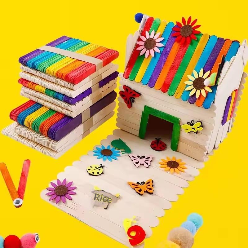 カラフルな天然木製アイスキャンディースティック 子供用DIY - Art Craft With Ice Cream Stick のレビューと価格