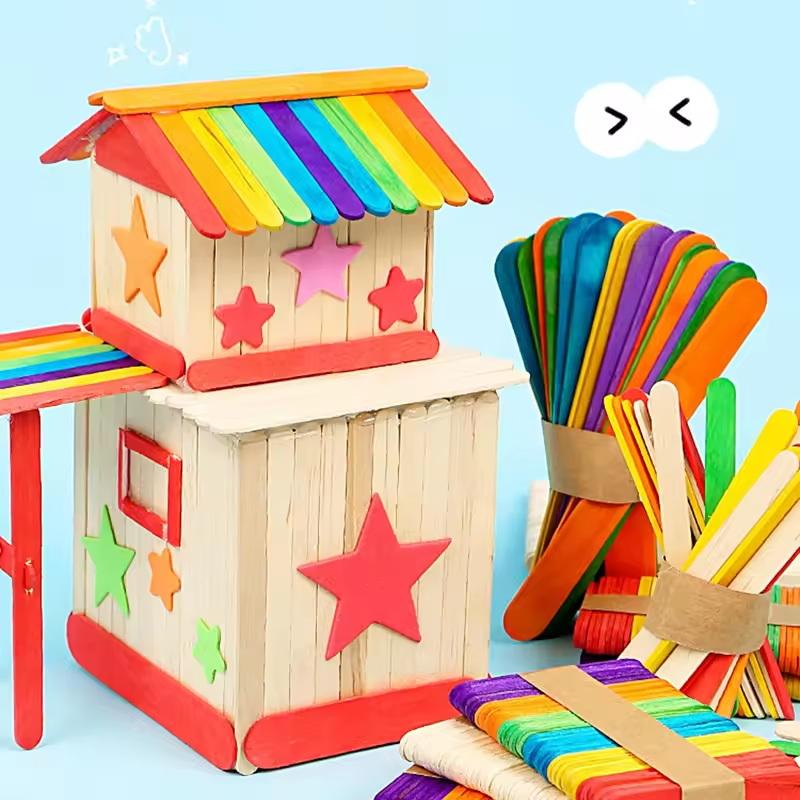 カラフルな天然木製アイスキャンディースティック 子供用DIY - Art Craft With Ice Cream Stick のレビューと価格
