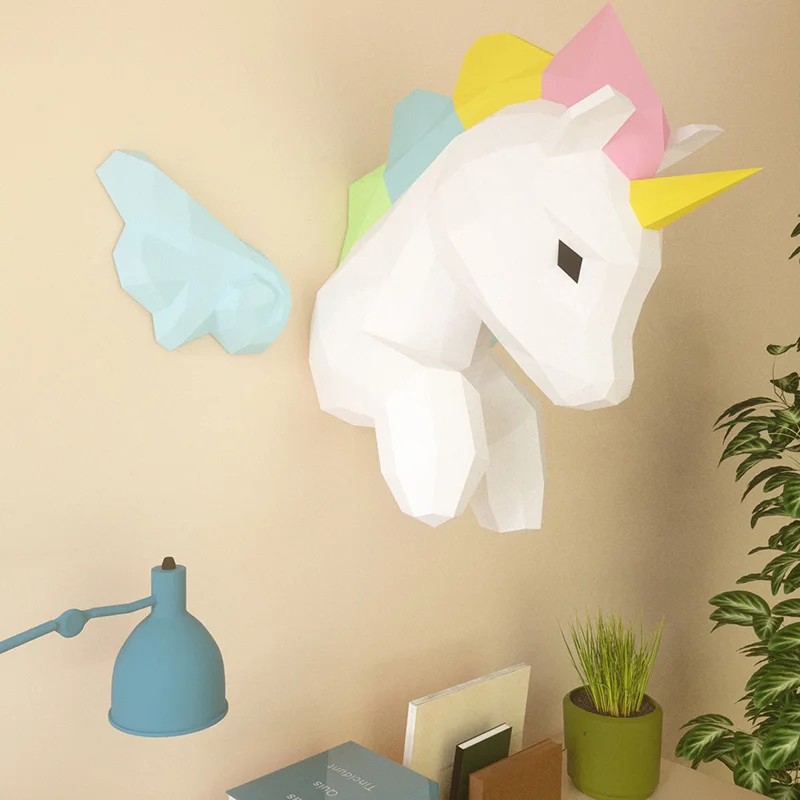 レインボーユニコーン3Dペーパーモデル、壁の装飾、ホームアー - Art Craft Cardboard のレビューと価格