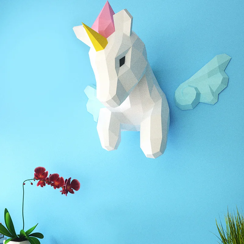 レインボーユニコーン3Dペーパーモデル、壁の装飾、ホームアー - Art Craft Cardboard のレビューと価格