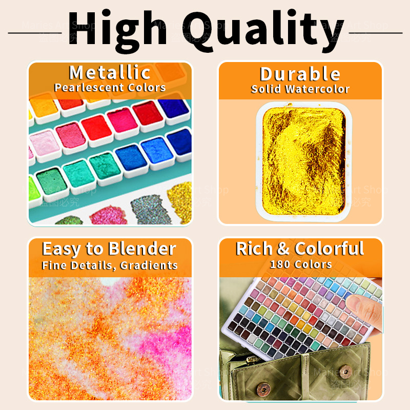 180色パールシマー水彩絵の具セット、鮮やかな顔料、スムーズ - Art Craft Blend のレビューと価格