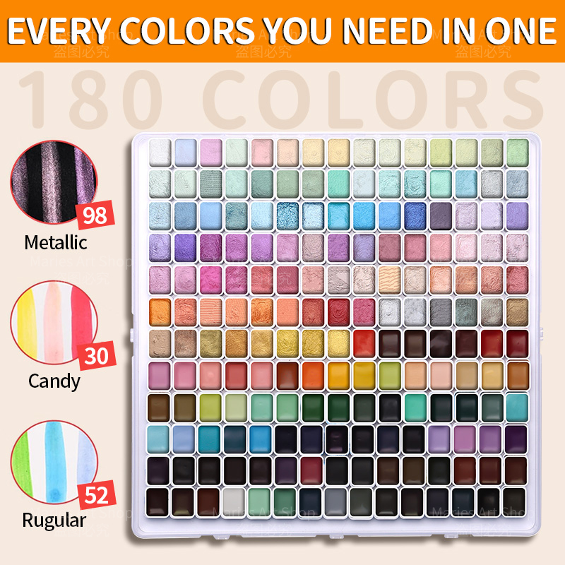 180色パールシマー水彩絵の具セット、鮮やかな顔料、スムーズ - Art Craft Blend のレビューと価格