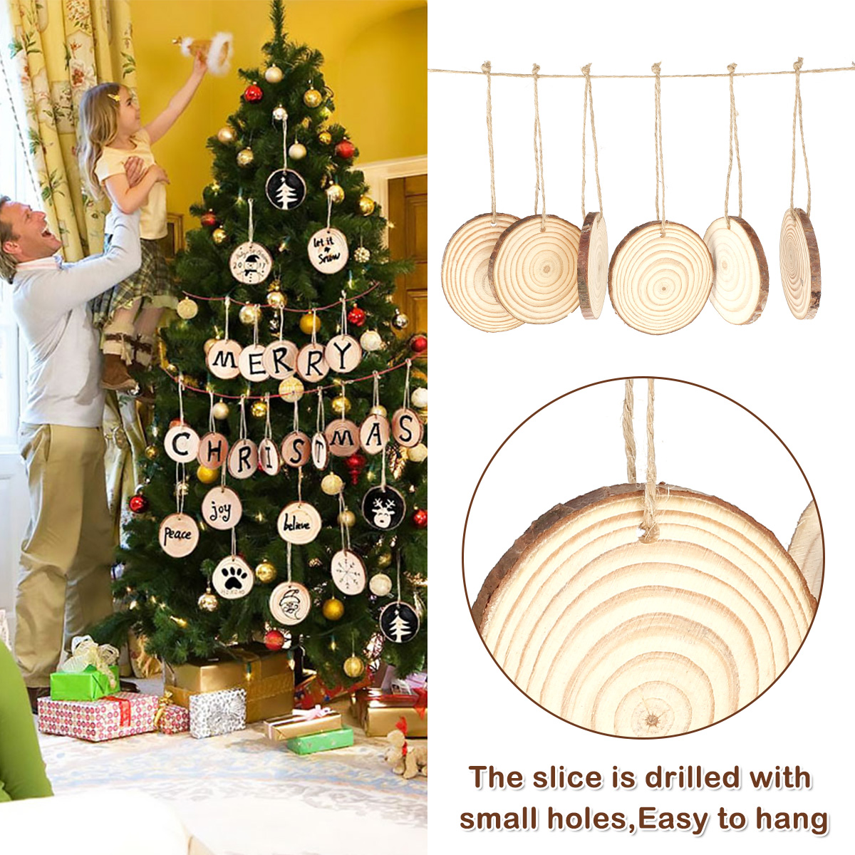 30/60 個天然未完成木材スライスラウンド木製サークル芸術 - Art Craft For Christmas のレビューと価格