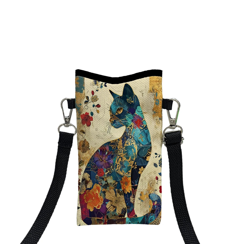 花柄猫柄クロスボディバッグプリント電話財布調節可能なショルダ - Art Craft Bag のレビューと価格