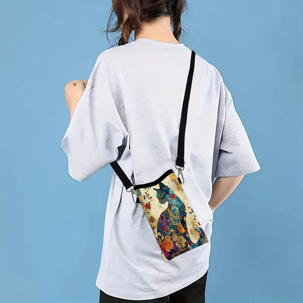 花柄猫柄クロスボディバッグプリント電話財布調節可能なショルダ - Art Craft Bag のレビューと価格