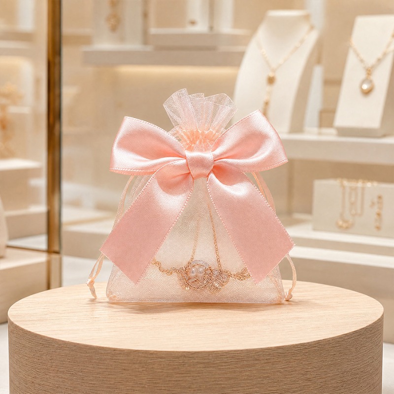 10/20 個ピンクのリボンギフトバッグ透明ナイロンオーガン - Art Craft Holiday のレビューと価格