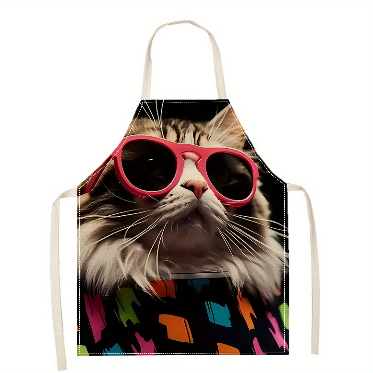 リネンエプロン 面白い猫のサングラスプリント キッチン 調理 - Art And Craft Sunglasses のレビューと価格