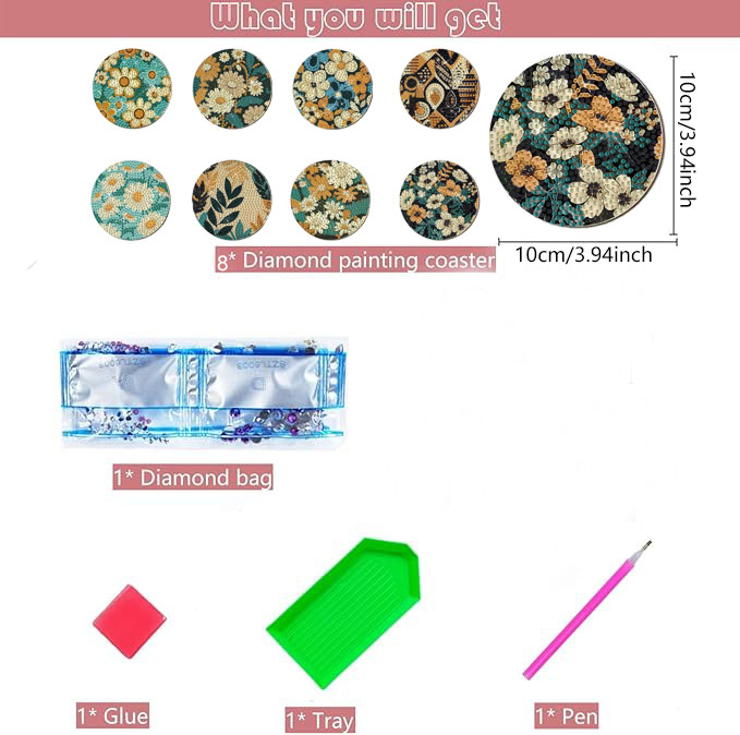 8ピースDIYダイヤモンドペインティングアートセット花柄コー - Art Y Craft のレビューと価格