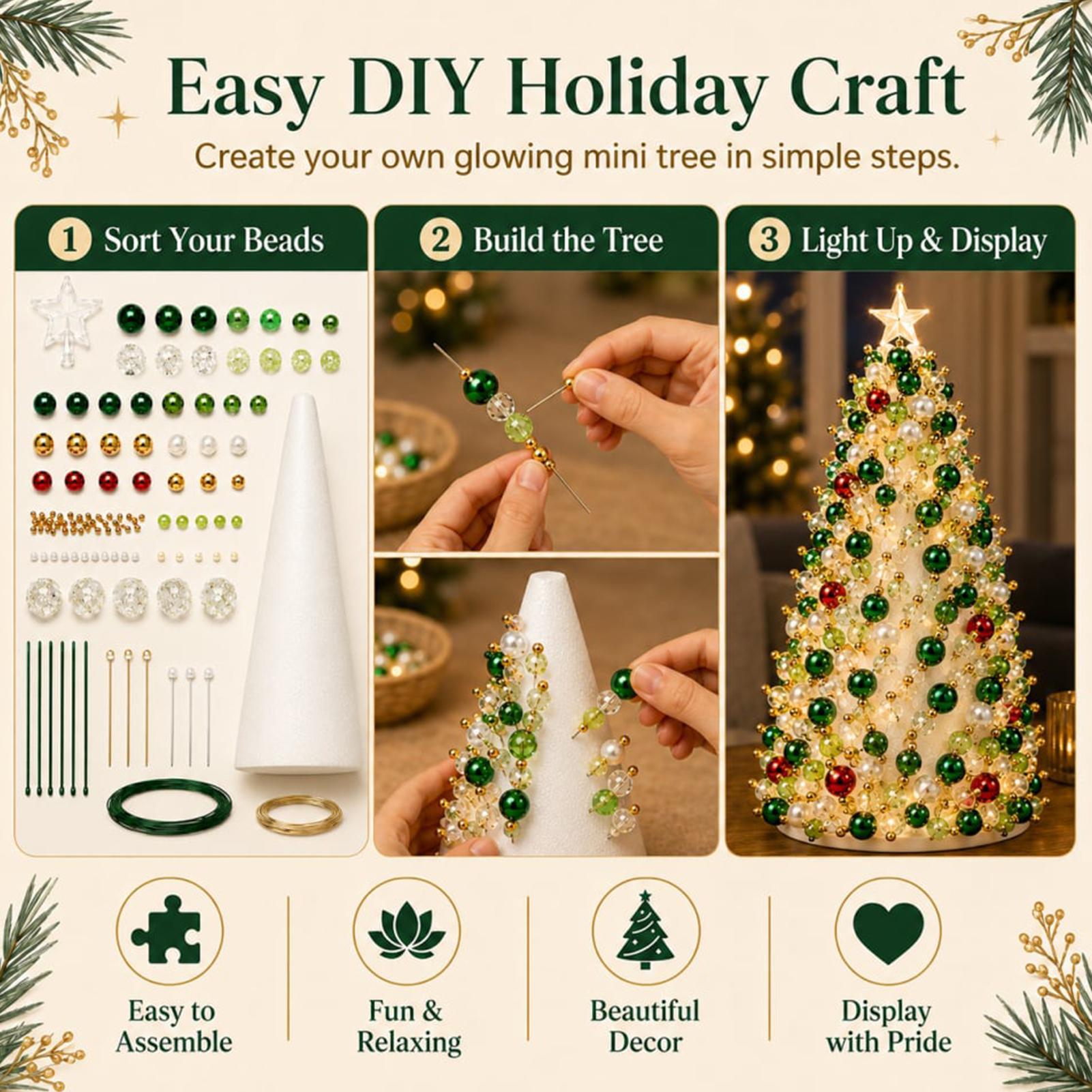 ビーズクリスマスツリーキット DIY 3Dビーズアート ホリ - Art Craft Holiday のレビューと価格